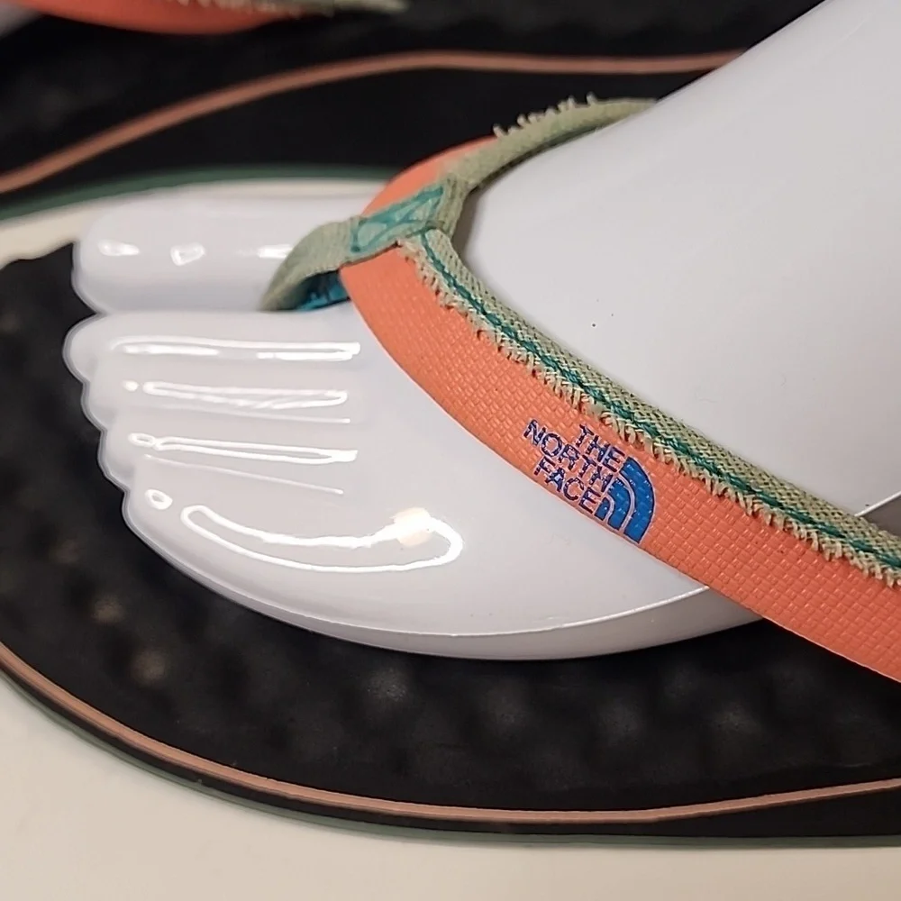 The North Face Orange Teal Black Sandals Elevated Heel Thong Flip Flop Womens